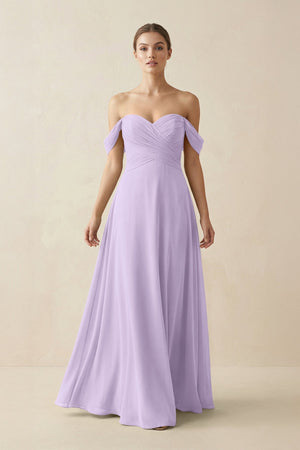 A-Line Off-the-Shoulder Chiffon Bridesmaid Dress in Lavender - SHE IS ME BRIDESMAID DRESSES