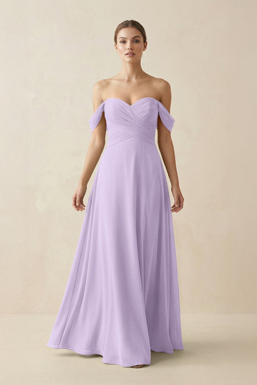 A-Line Off-the-Shoulder Chiffon Bridesmaid Dress in Lavender - SHE IS ME BRIDESMAID DRESSES