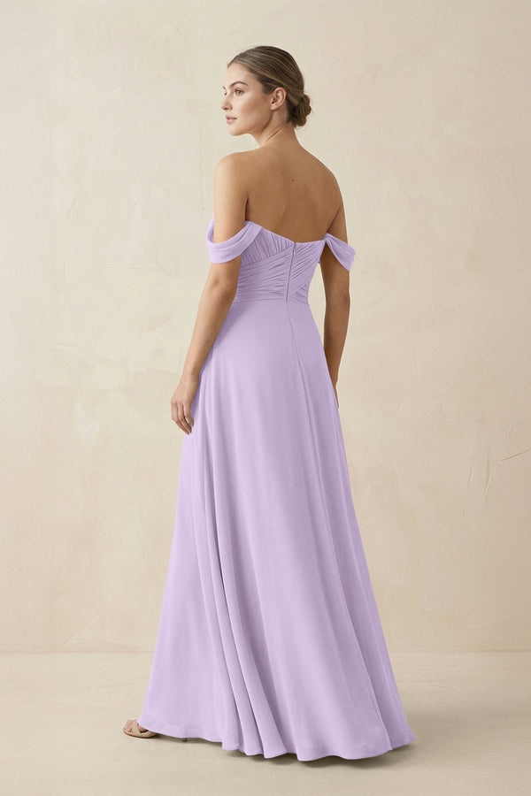 A-Line Off-the-Shoulder Chiffon Bridesmaid Dress in Lavender - SHE IS ME BRIDESMAID DRESSES