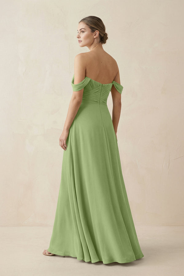 A-Line Off-the-Shoulder Chiffon Bridesmaid Dress in Matcha - SHE IS ME BRIDESMAID DRESSES
