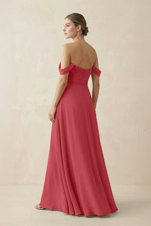 A-Line Off-the-Shoulder Chiffon Bridesmaid Dress in Merlot - SHE IS ME BRIDESMAID DRESSES