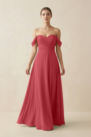A-Line Off-the-Shoulder Chiffon Bridesmaid Dress in Merlot - SHE IS ME BRIDESMAID DRESSES
