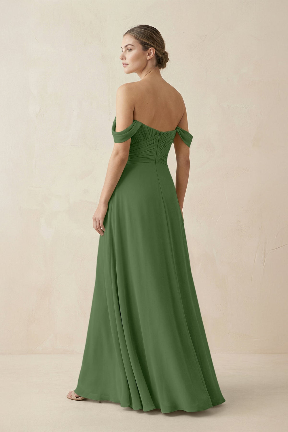 A-Line Off-the-Shoulder Chiffon Bridesmaid Dress in Moss - KISS BRIDAL BRIDESMAID DRESSES