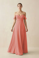 A-Line Off-the-Shoulder Chiffon Bridesmaid Dress in Mulberry - SHE IS ME BRIDESMAID DRESSES