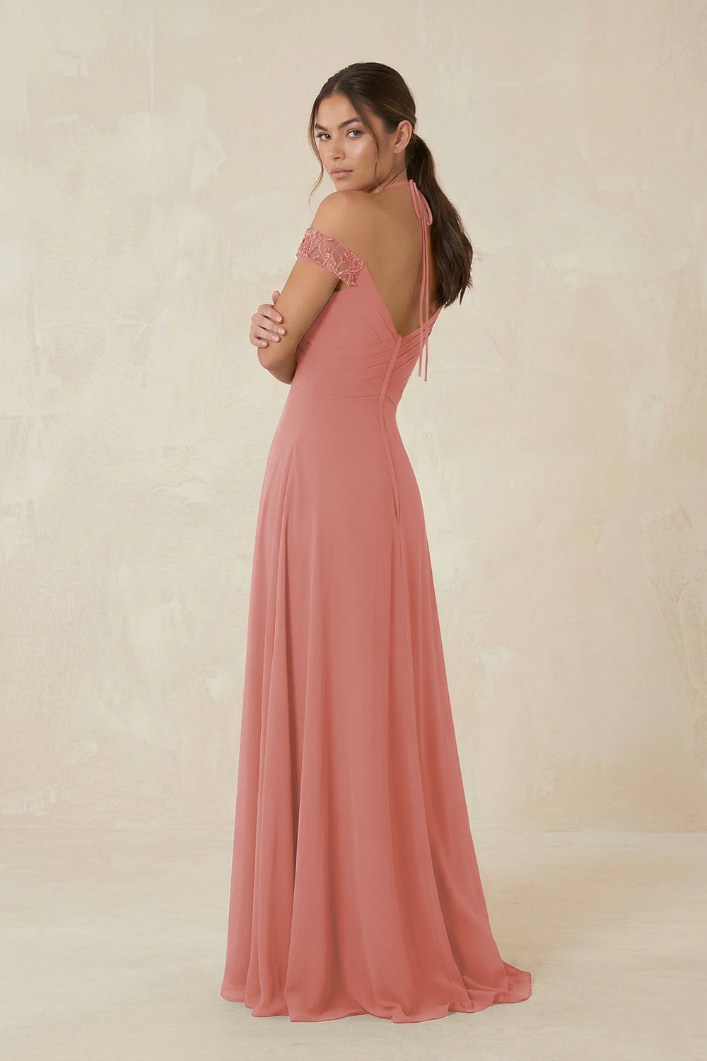 A-Line Off-the-Shoulder Chiffon Bridesmaid Dress in Mulberry
