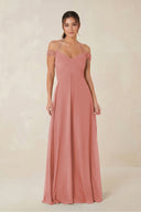 A-Line Off-the-Shoulder Chiffon Bridesmaid Dress in Mulberry | KISSBRIDAL