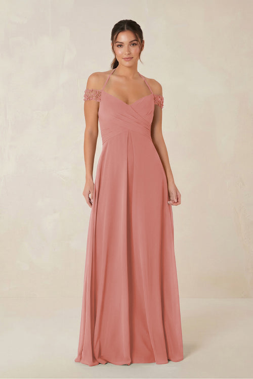 A-Line Off-the-Shoulder Chiffon Bridesmaid Dress in Mulberry | KISSBRIDAL