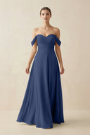 A-Line Off-the-Shoulder Chiffon Bridesmaid Dress in Navy - SHE IS ME BRIDESMAID DRESSES