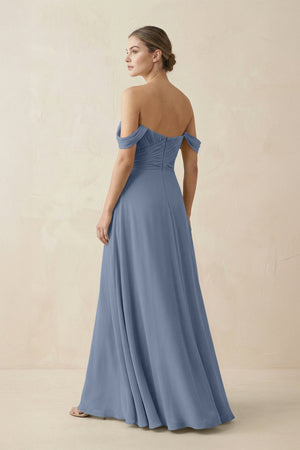 A-Line Off-the-Shoulder Chiffon Bridesmaid Dress in Neptune - SHE IS ME BRIDESMAID DRESSES