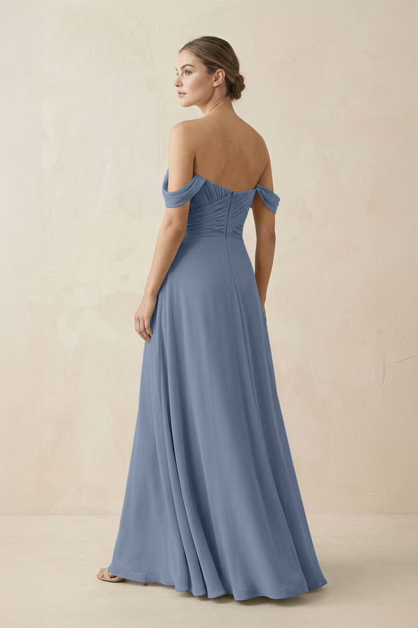 A-Line Off-the-Shoulder Chiffon Bridesmaid Dress in Neptune - SHE IS ME BRIDESMAID DRESSES
