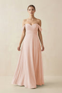 A-Line Off-the-Shoulder Chiffon Bridesmaid Dress in Pale Blush - SHE IS ME BRIDESMAID DRESSES