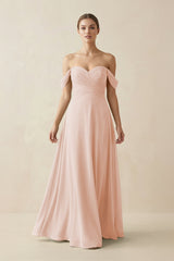 A-Line Off-the-Shoulder Chiffon Bridesmaid Dress in Pale Blush - KISS BRIDAL BRIDESMAID DRESSES