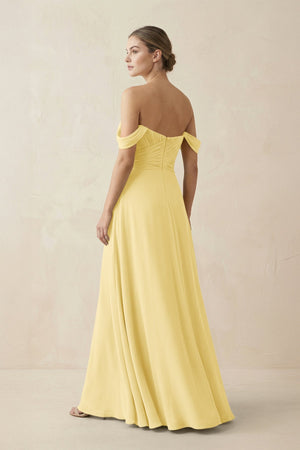 A-Line Off-the-Shoulder Chiffon Bridesmaid Dress in Pastel Yellow - SHE IS ME BRIDESMAID DRESSES