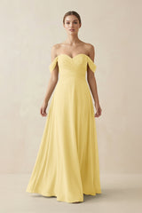 A-Line Off-the-Shoulder Chiffon Bridesmaid Dress in Pastel Yellow - KISS BRIDAL BRIDESMAID DRESSES