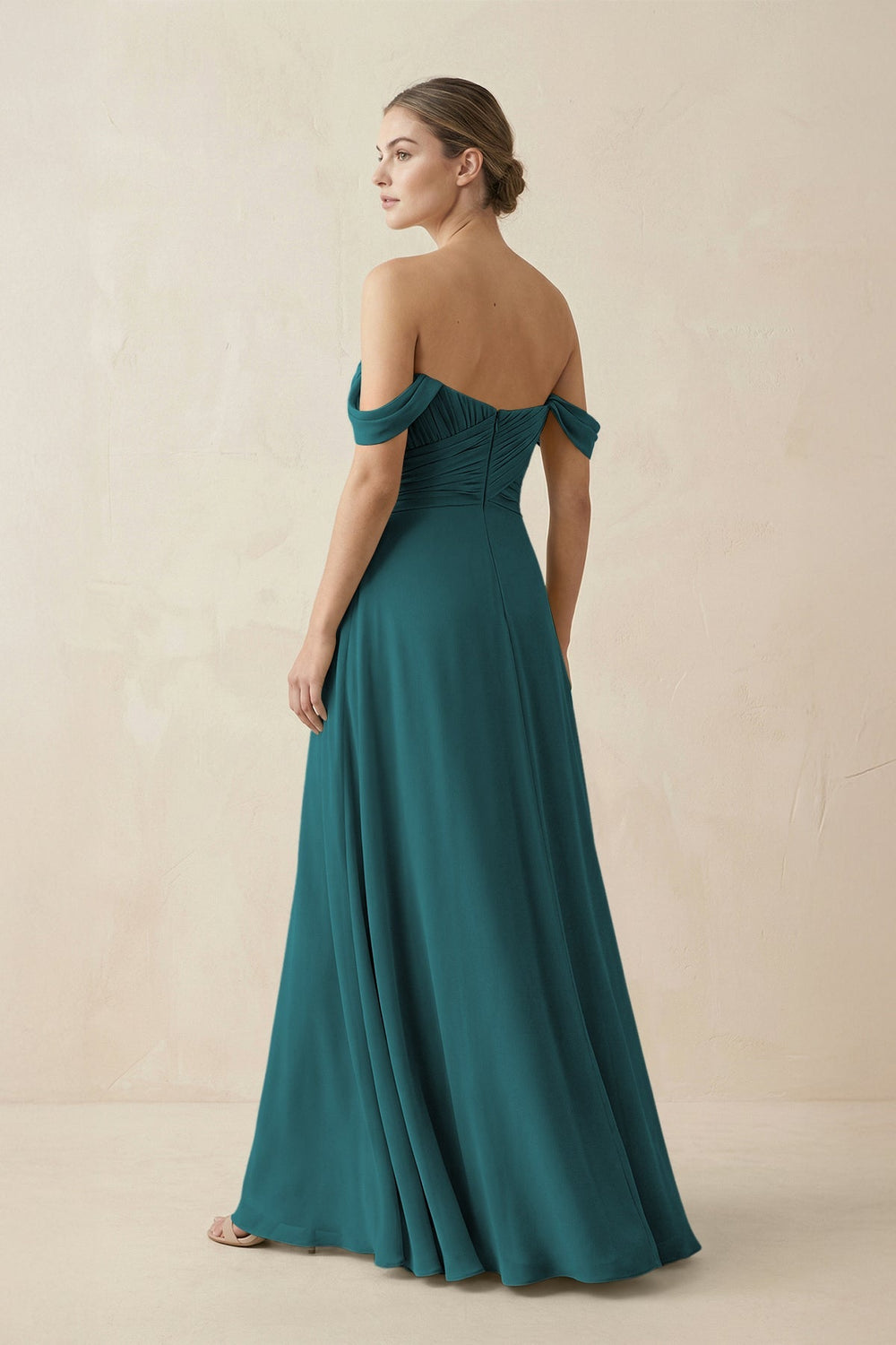 A-Line Off-the-Shoulder Chiffon Bridesmaid Dress in Pine - KISS BRIDAL BRIDESMAID DRESSES