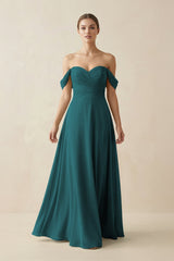 A-Line Off-the-Shoulder Chiffon Bridesmaid Dress in Pine - KISS BRIDAL BRIDESMAID DRESSES