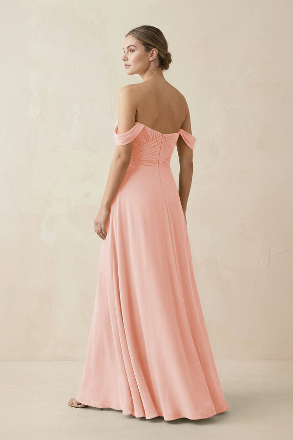 A-Line Off-the-Shoulder Chiffon Bridesmaid Dress in Rose Petal - SHE IS ME BRIDESMAID DRESSES
