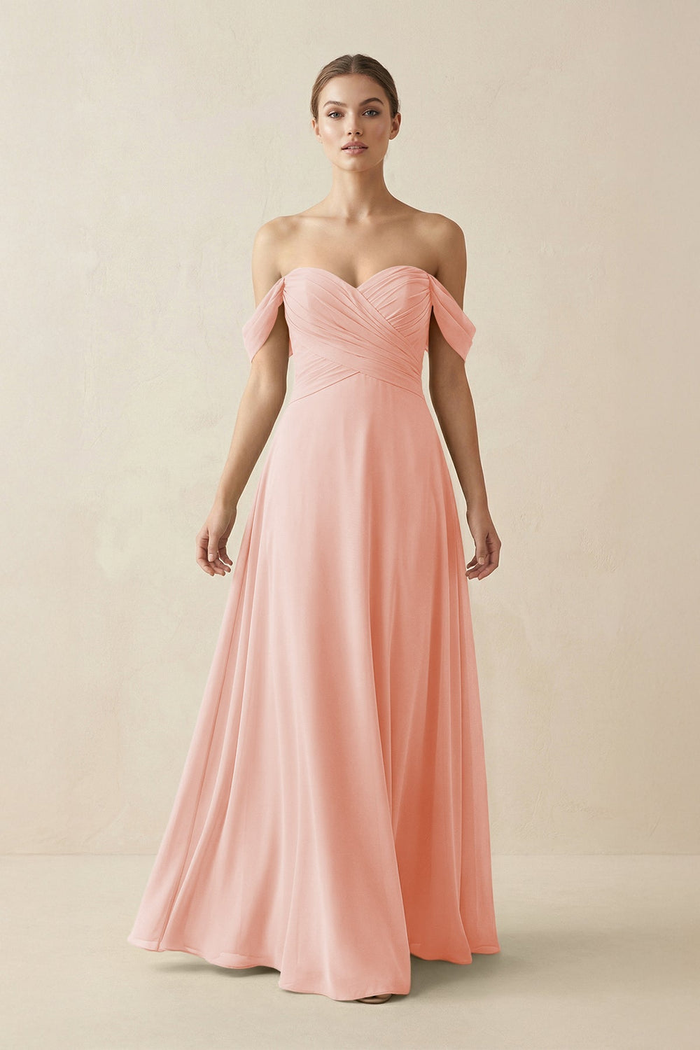 A-Line Off-the-Shoulder Chiffon Bridesmaid Dress in Rose Petal - KISS BRIDAL BRIDESMAID DRESSES