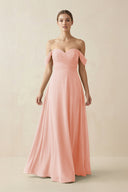A-Line Off-the-Shoulder Chiffon Bridesmaid Dress in Rose Petal - SHE IS ME BRIDESMAID DRESSES