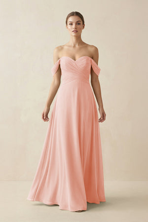 A-Line Off-the-Shoulder Chiffon Bridesmaid Dress in Rose Petal - SHE IS ME BRIDESMAID DRESSES