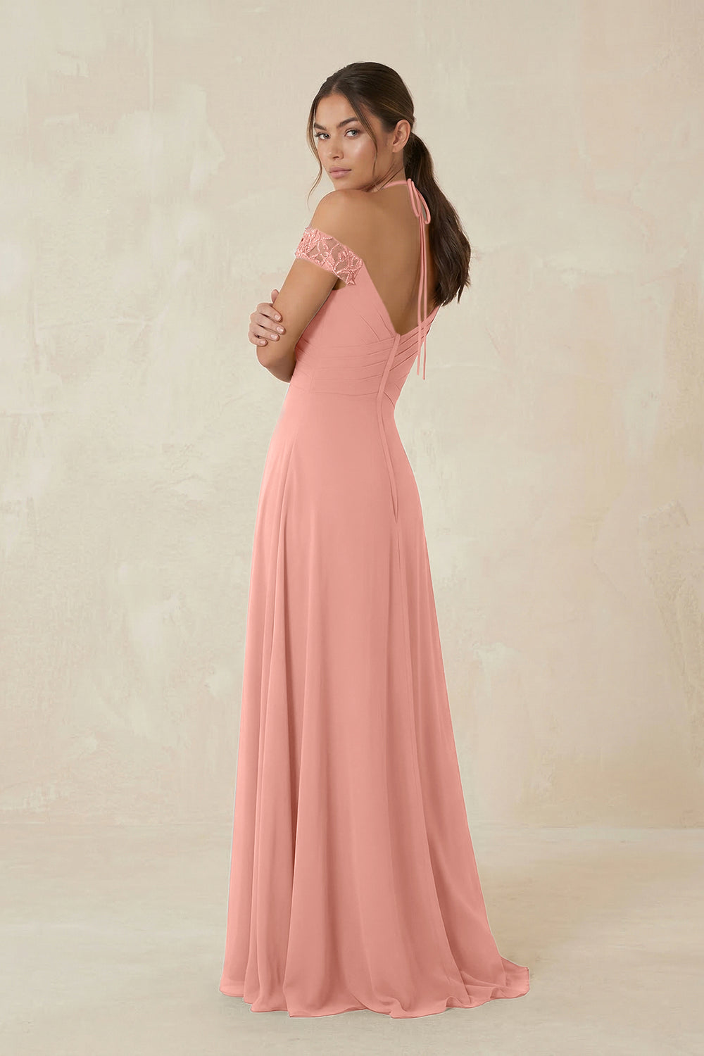 A-Line Off-the-Shoulder Chiffon Bridesmaid Dress in Rosette