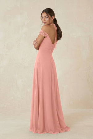 A-Line Off-the-Shoulder Chiffon Bridesmaid Dress in Rosette (2) | KISSBRIDAL