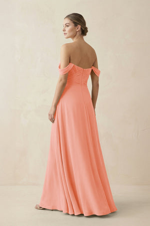 A-Line Off-the-Shoulder Chiffon Bridesmaid Dress in Rosette - SHE IS ME BRIDESMAID DRESSES