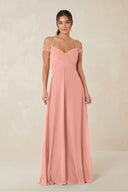 A-Line Off-the-Shoulder Chiffon Bridesmaid Dress in Rosette | KISSBRIDAL
