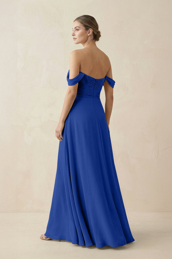 A-Line Off-the-Shoulder Chiffon Bridesmaid Dress in Royal Blue - SHE IS ME BRIDESMAID DRESSES