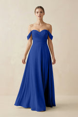 A-Line Off-the-Shoulder Chiffon Bridesmaid Dress in Royal Blue - KISS BRIDAL BRIDESMAID DRESSES
