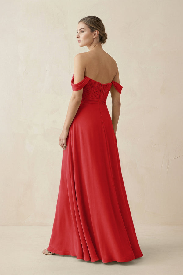 A-Line Off-the-Shoulder Chiffon Bridesmaid Dress in Ruby Red - SHE IS ME BRIDESMAID DRESSES