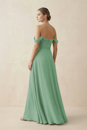 A-Line Off-the-Shoulder Chiffon Bridesmaid Dress in Sea Glass - SHE IS ME BRIDESMAID DRESSES