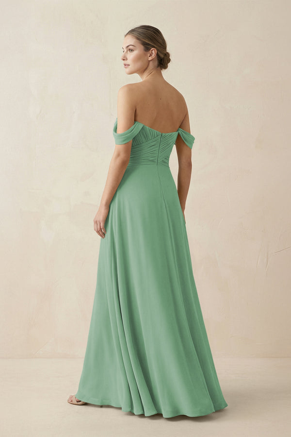 A-Line Off-the-Shoulder Chiffon Bridesmaid Dress in Sea Glass - SHE IS ME BRIDESMAID DRESSES