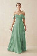A-Line Off-the-Shoulder Chiffon Bridesmaid Dress in Sea Glass - SHE IS ME BRIDESMAID DRESSES