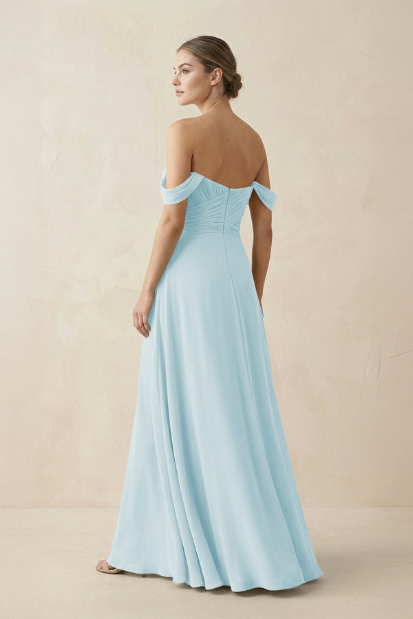 A-Line Off-the-Shoulder Chiffon Bridesmaid Dress in Sky Blue - SHE IS ME BRIDESMAID DRESSES