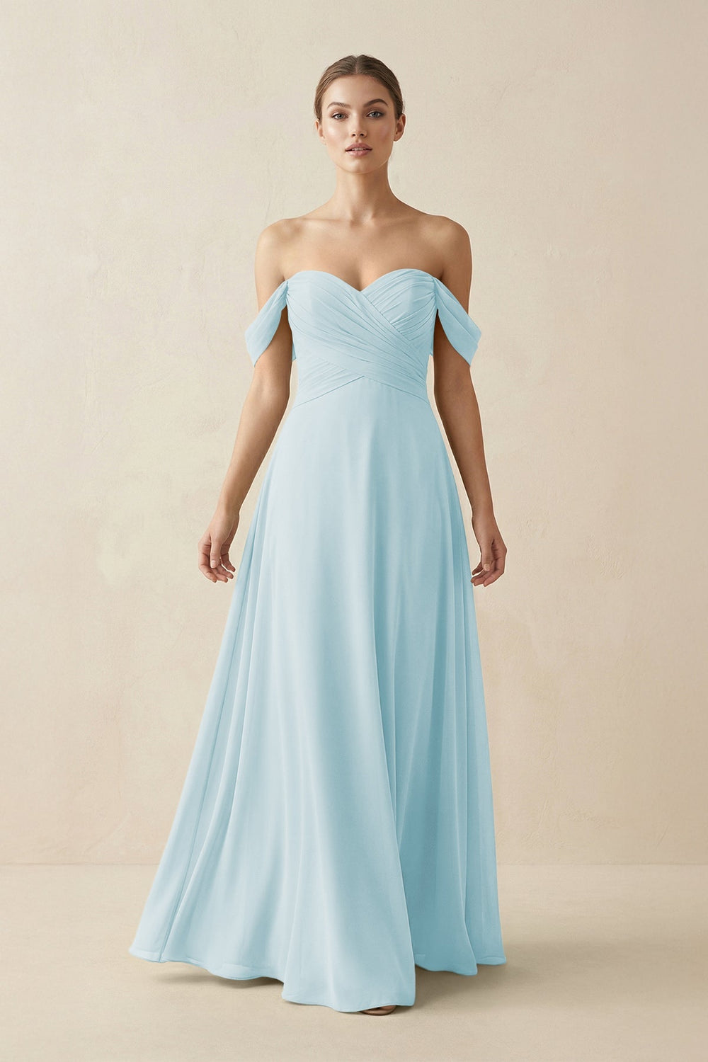 A-Line Off-the-Shoulder Chiffon Bridesmaid Dress in Sky Blue - KISS BRIDAL BRIDESMAID DRESSES
