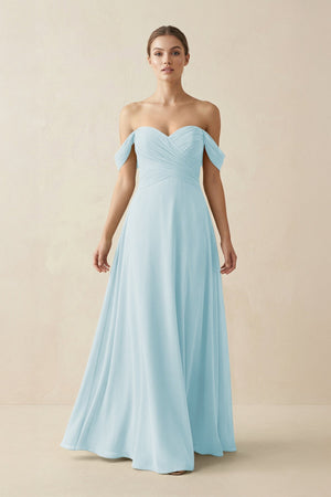 A-Line Off-the-Shoulder Chiffon Bridesmaid Dress in Sky Blue - SHE IS ME BRIDESMAID DRESSES