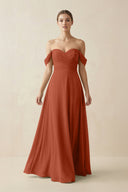A-Line Off-the-Shoulder Chiffon Bridesmaid Dress in Spice - SHE IS ME BRIDESMAID DRESSES