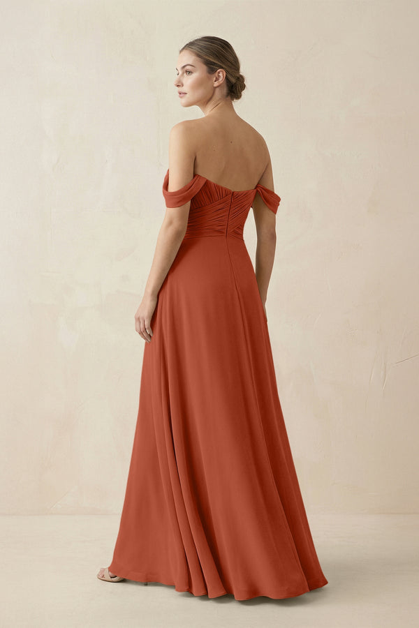 A-Line Off-the-Shoulder Chiffon Bridesmaid Dress in Spice - SHE IS ME BRIDESMAID DRESSES