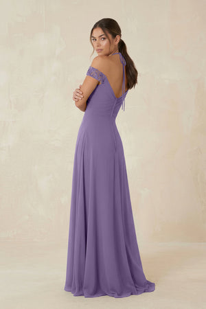 A-Line Off-the-Shoulder Chiffon Bridesmaid Dress in Tahiti (2) | KISSBRIDAL
