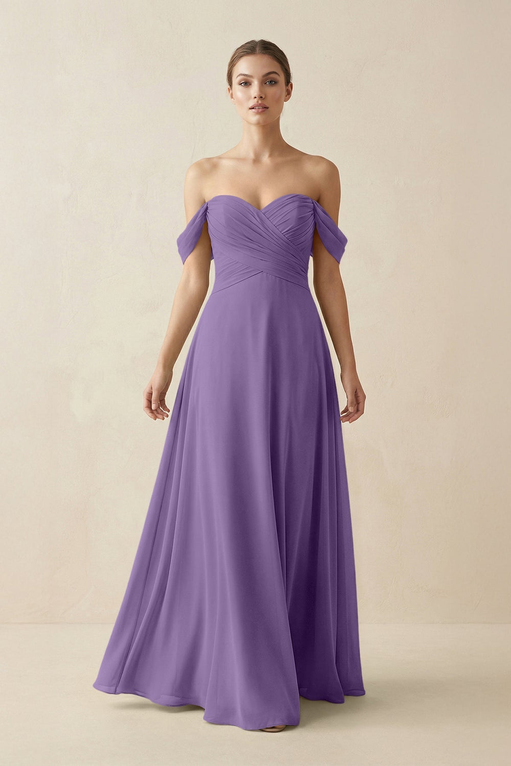 A-Line Off-the-Shoulder Chiffon Bridesmaid Dress in Tahiti - SHE IS ME BRIDESMAID DRESSES