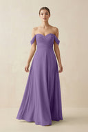 A-Line Off-the-Shoulder Chiffon Bridesmaid Dress in Tahiti - SHE IS ME BRIDESMAID DRESSES