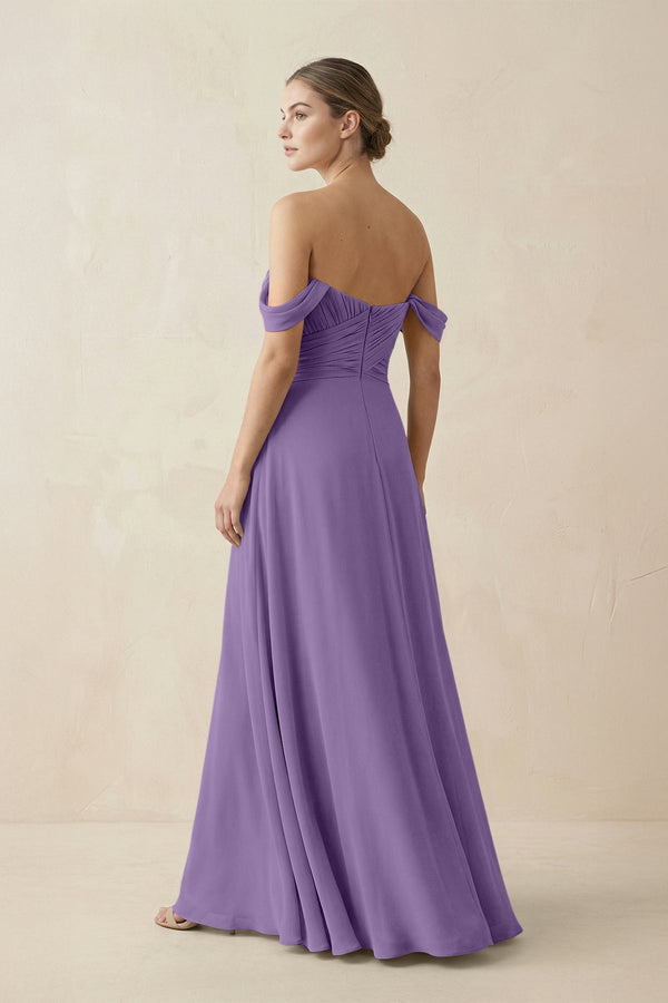 A-Line Off-the-Shoulder Chiffon Bridesmaid Dress in Tahiti - SHE IS ME BRIDESMAID DRESSES