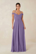 A-Line Off-the-Shoulder Chiffon Bridesmaid Dress in Tahiti | KISSBRIDAL