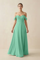 A-Line Off-the-Shoulder Chiffon Bridesmaid Dress in Turquoise - SHE IS ME BRIDESMAID DRESSES