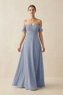 A-Line Off-the-Shoulder Chiffon Bridesmaid Dress in Twilight - SHE IS ME BRIDESMAID DRESSES
