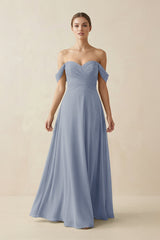 A-Line Off-the-Shoulder Chiffon Bridesmaid Dress in Twilight - KISS BRIDAL BRIDESMAID DRESSES