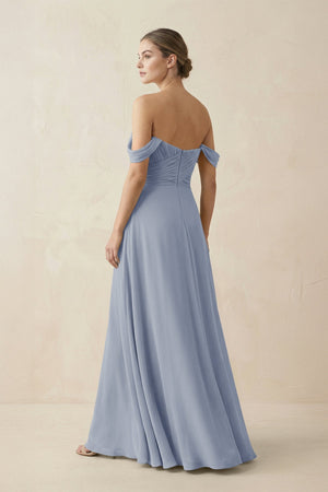 A-Line Off-the-Shoulder Chiffon Bridesmaid Dress in Twilight - SHE IS ME BRIDESMAID DRESSES