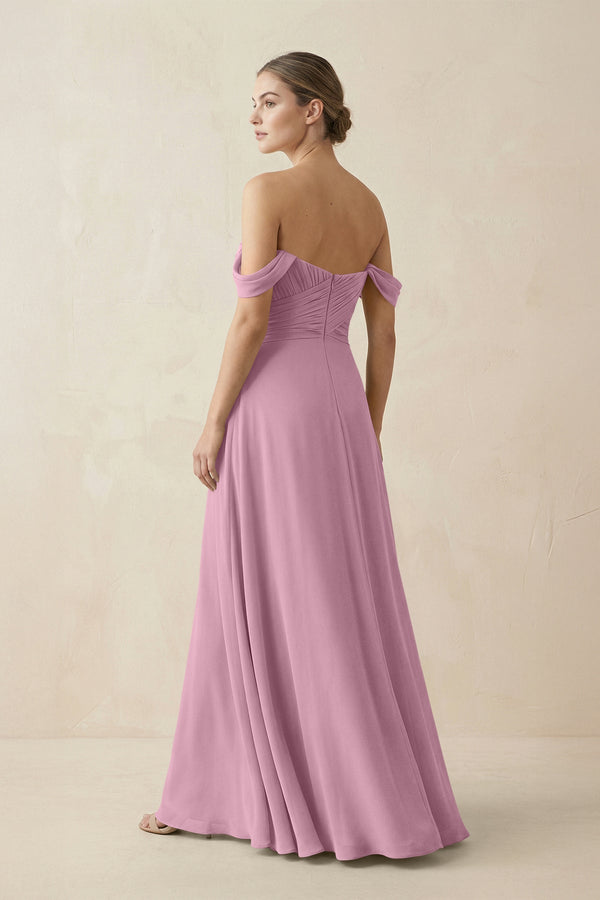 A-Line Off-the-Shoulder Chiffon Bridesmaid Dress in Vintage Mauve - SHE IS ME BRIDESMAID DRESSES