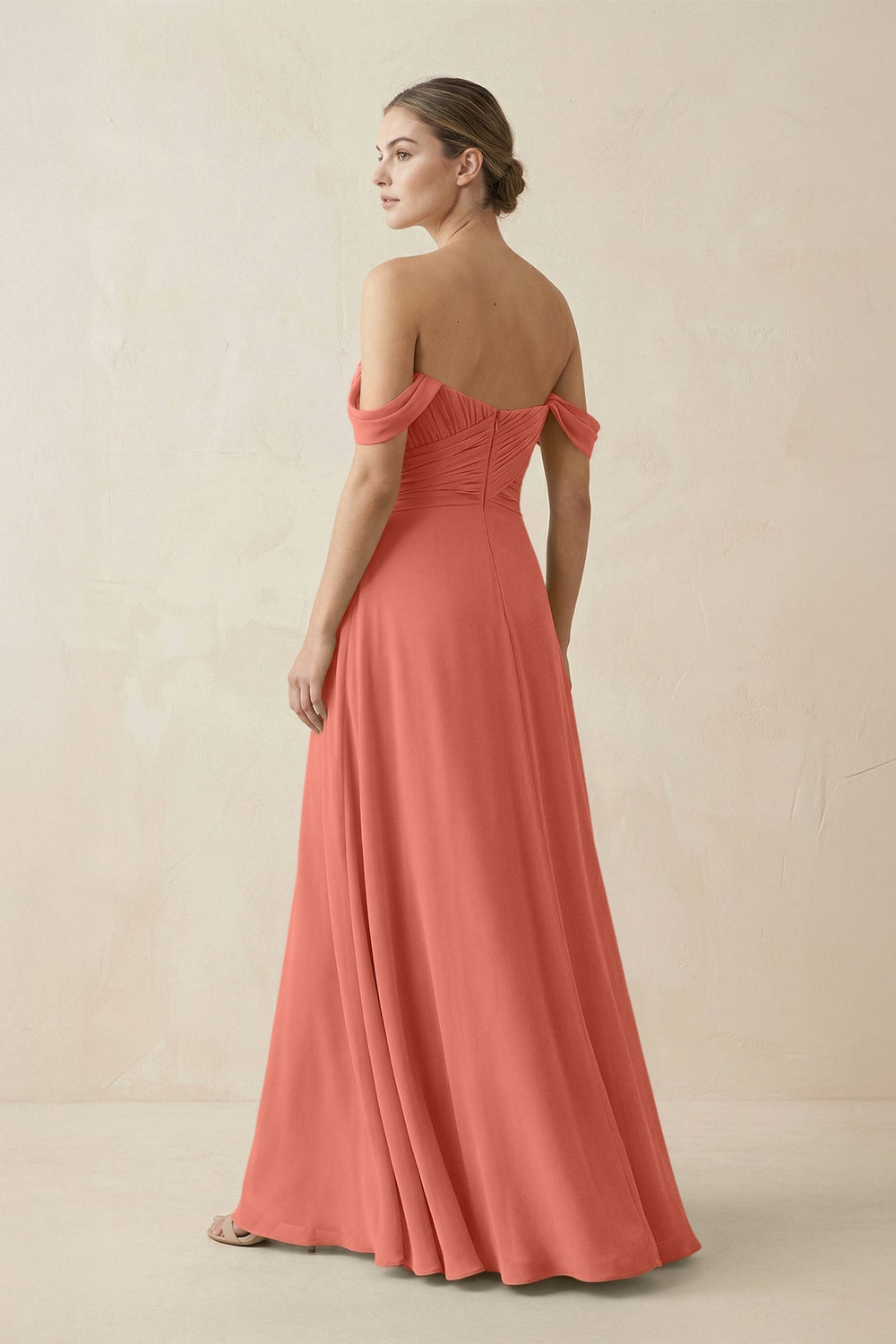 A-Line Off-the-Shoulder Chiffon Bridesmaid Dress in Wild Rose - KISS BRIDAL BRIDESMAID DRESSES
